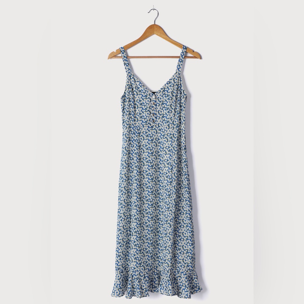 Like New! Lulus Daisies Blue Floral Print Midi Dress